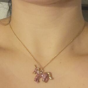 Kids Elegant Gold and Pink Unicorn Pendant Necklace